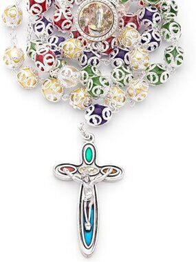 NIB Mondo Cattolico Rainbow Colored Catholic Rosary Beads from the Vatican
